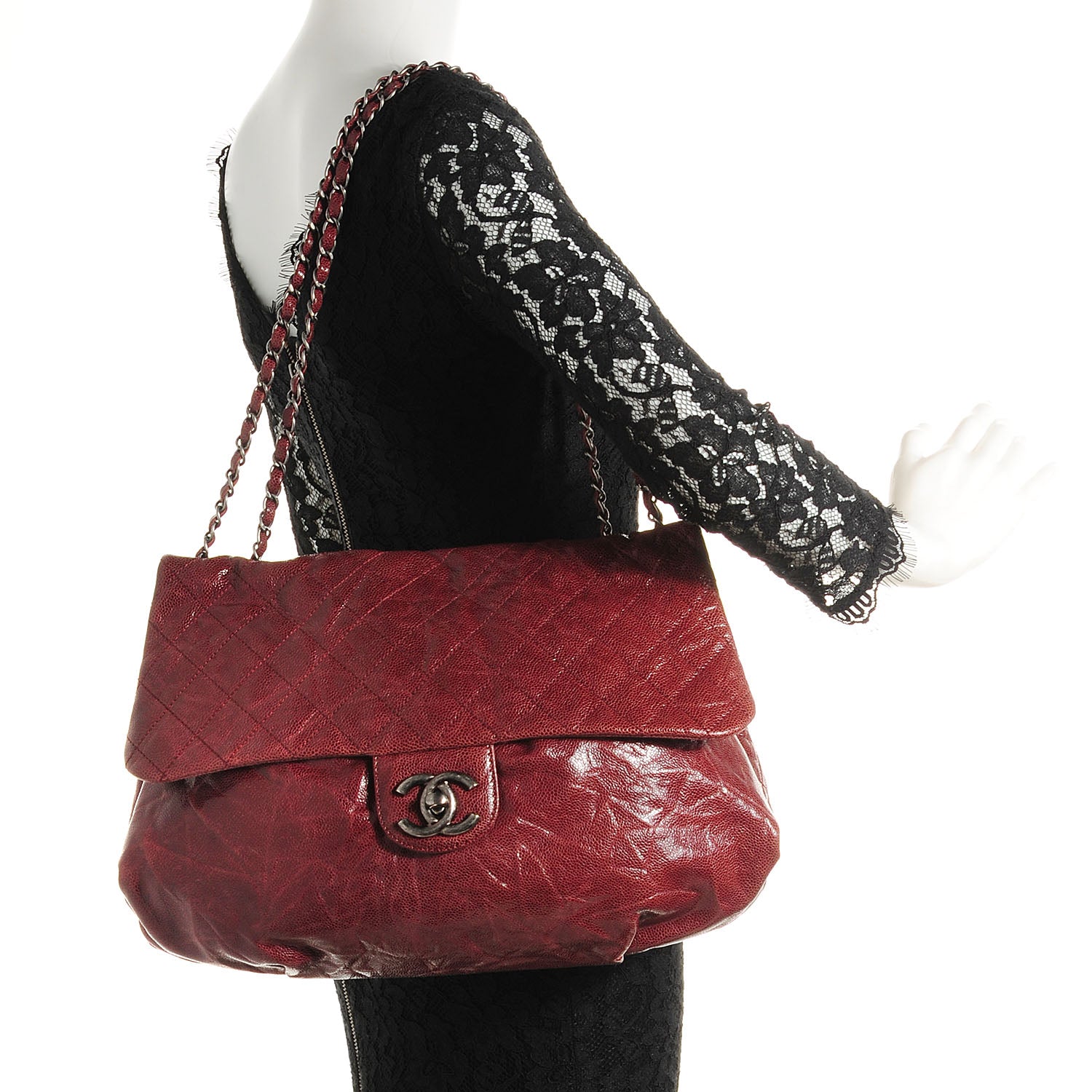 Chanel Grained Calfskin Maxi Elastic Flap Burgundy 2 of 8