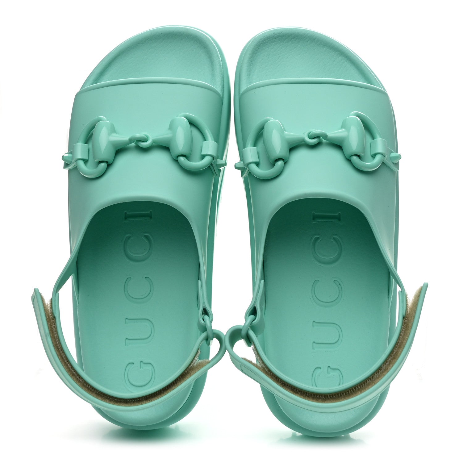 Gucci Soft Rubber Horsebit Womens Slingback Sandals 37 Teal Cyan 2 of 9