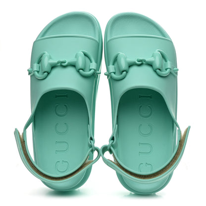 Gucci Soft Rubber Horsebit Womens Slingback Sandals 37 Teal Cyan 2 of 9