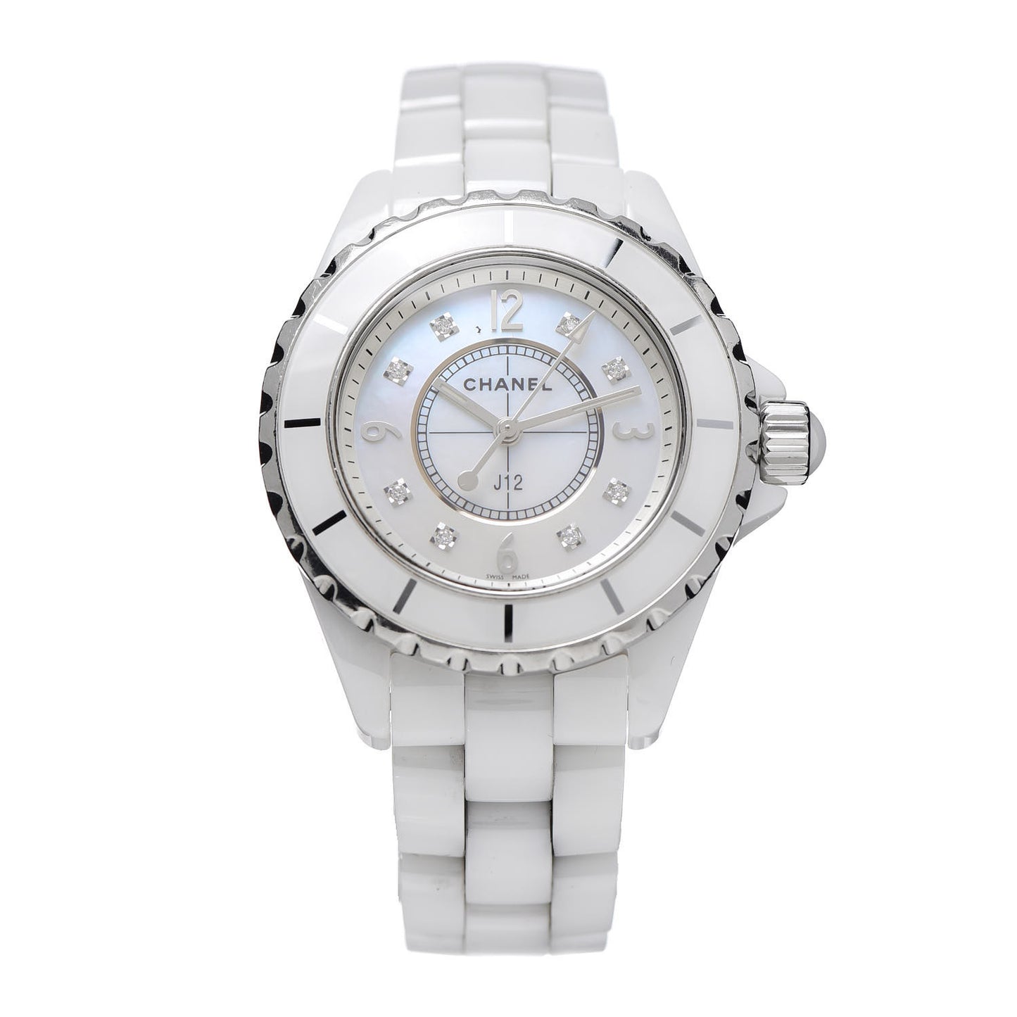 Stainless Steel Ceramic Diamond Mother of Pearl 33mm J12 Quartz Watch White