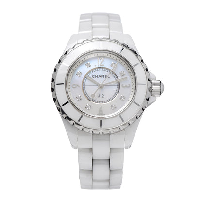 Chanel Stainless Steel Ceramic Diamond Mother of Pearl 33mm J12 Quartz Watch White 1 of 6