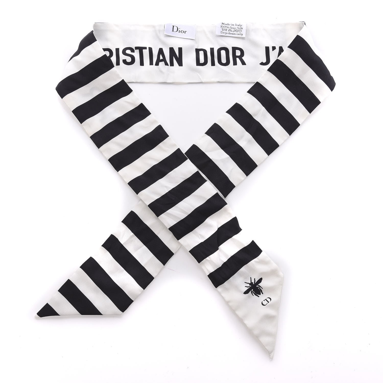 Christian Dior Silk Striped Mitzah Scarf White Black 1 of 5