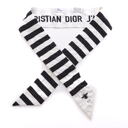Christian Dior Silk Striped Mitzah Scarf White Black 1 of 5