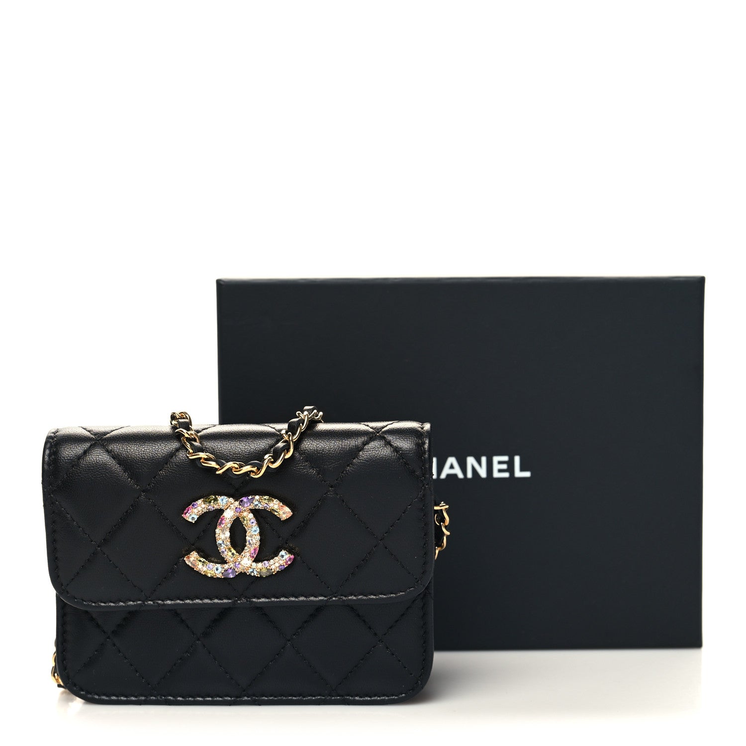 Chanel Lambskin Quilted Zirconium Clutch With Chain Black 3 of 12