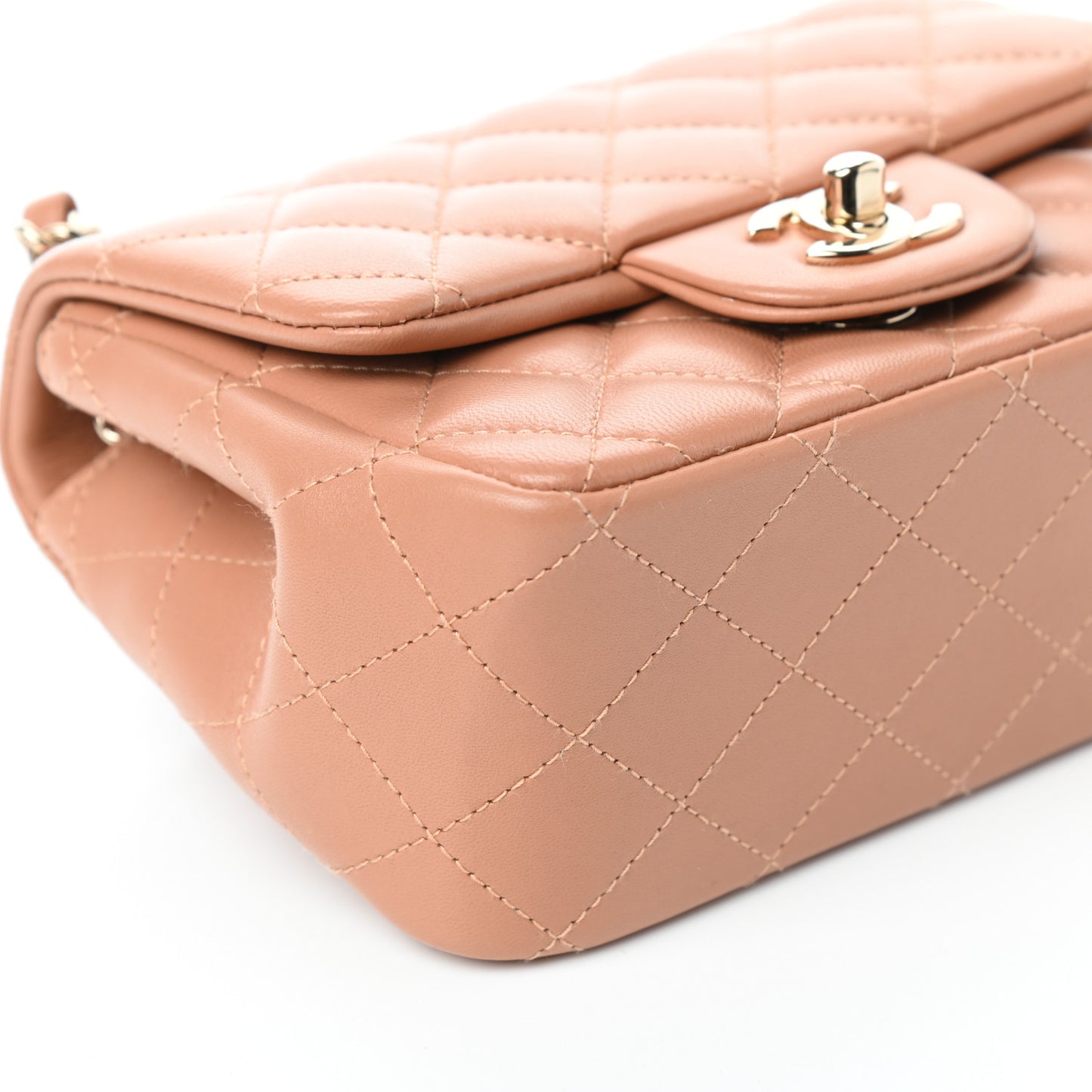 Lambskin Quilted Mini Square Flap Brown