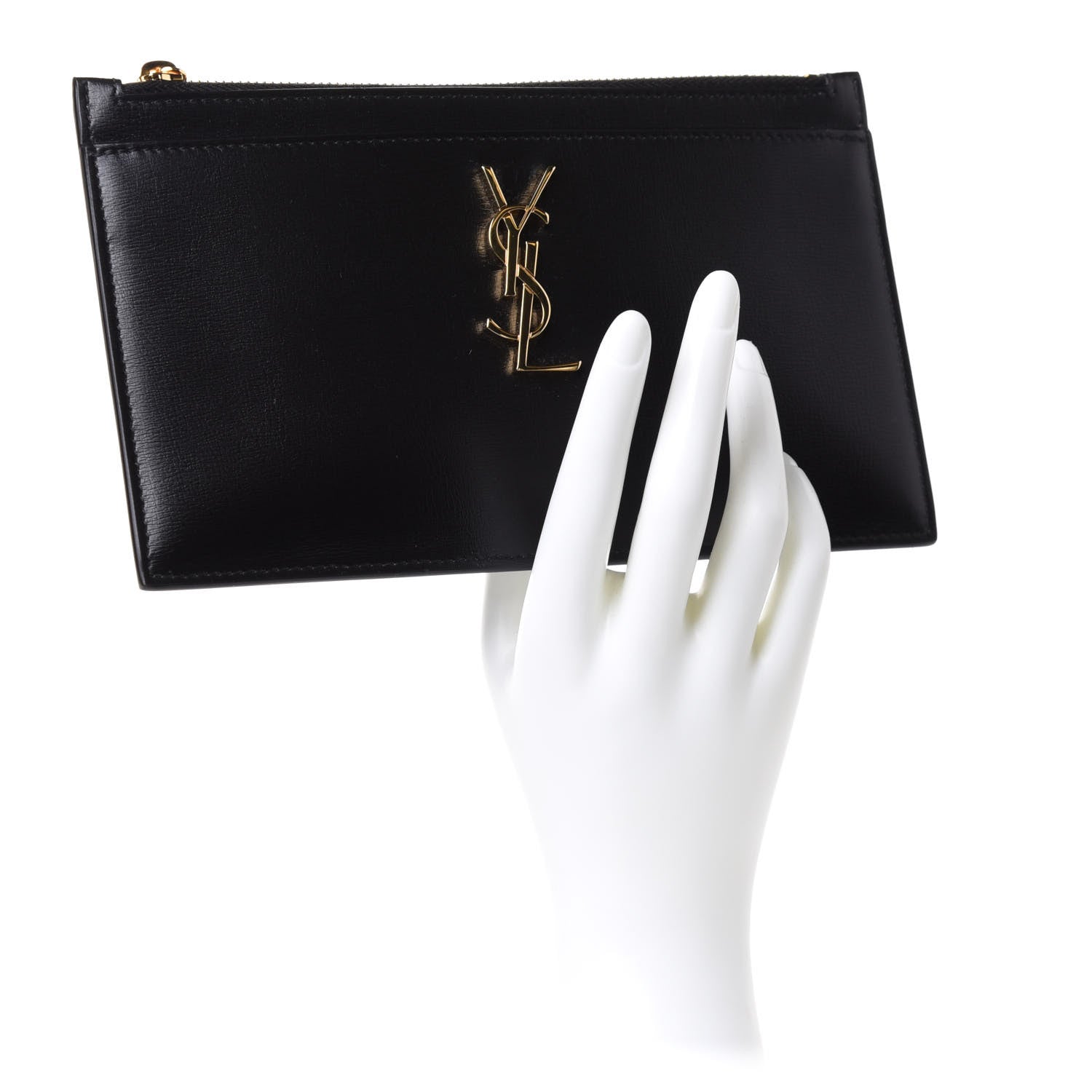 Saint Laurent Smooth Calfskin Monogram Zip Bill Pouch Black 2 of 8