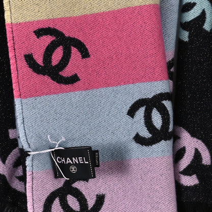 Chanel Cashmere Silk Wool CC Stole Black Multicolor 3 of 3