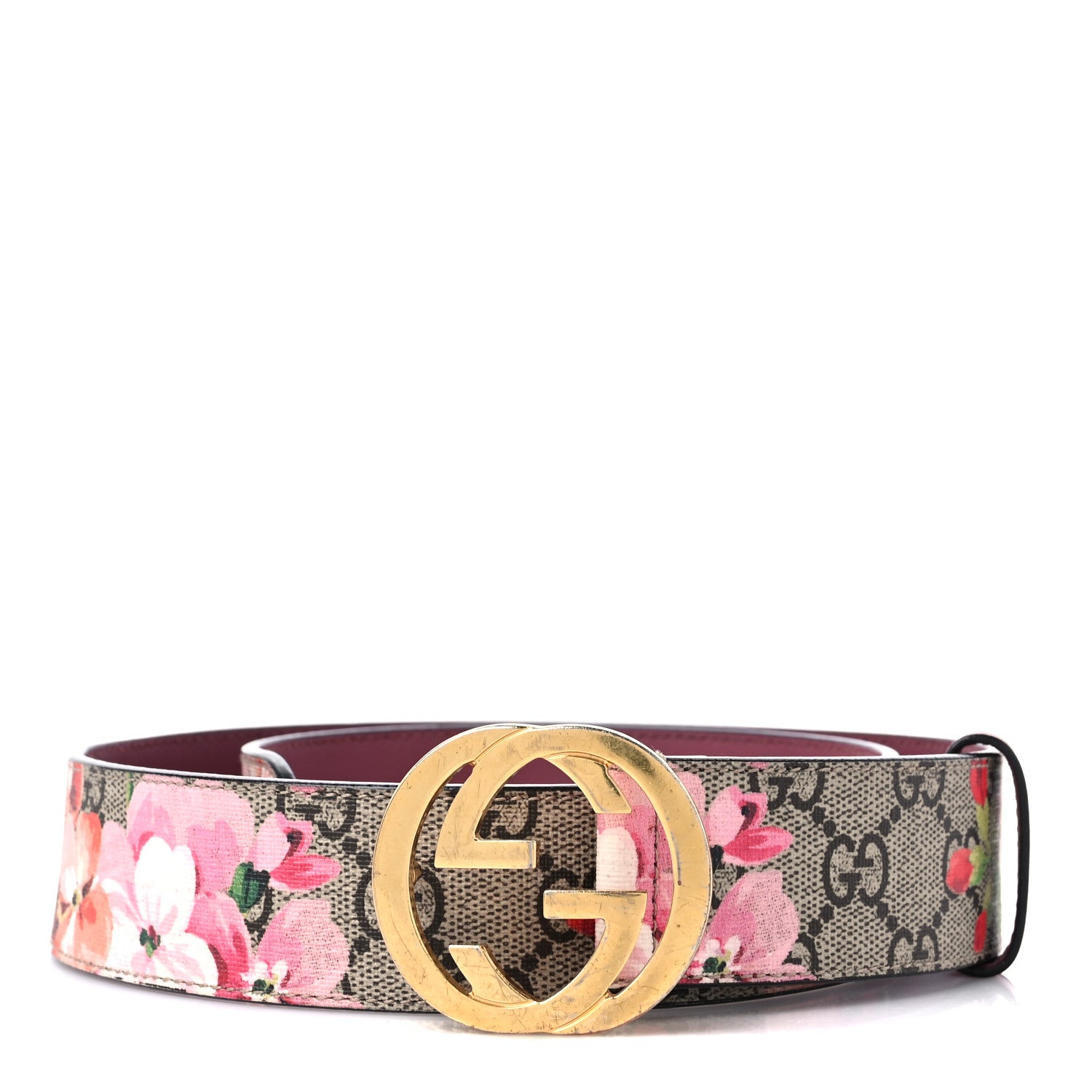 Gucci GG Supreme Monogram Blooms Moon Calfskin Interlocking G 37mm Belt 75 30 Beige Ebony Multicolor Dry Rose 1 of 7