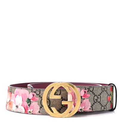 Gucci GG Supreme Monogram Blooms Moon Calfskin Interlocking G 37mm Belt 75 30 Beige Ebony Multicolor Dry Rose 1 of 7