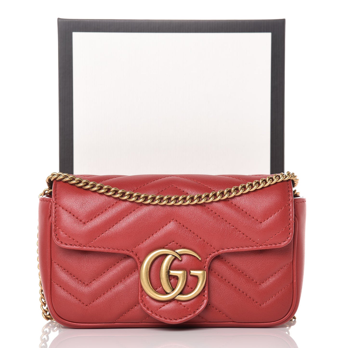 Calfskin Matelasse Super Mini GG Marmont Shoulder Bag Hibiscus Red