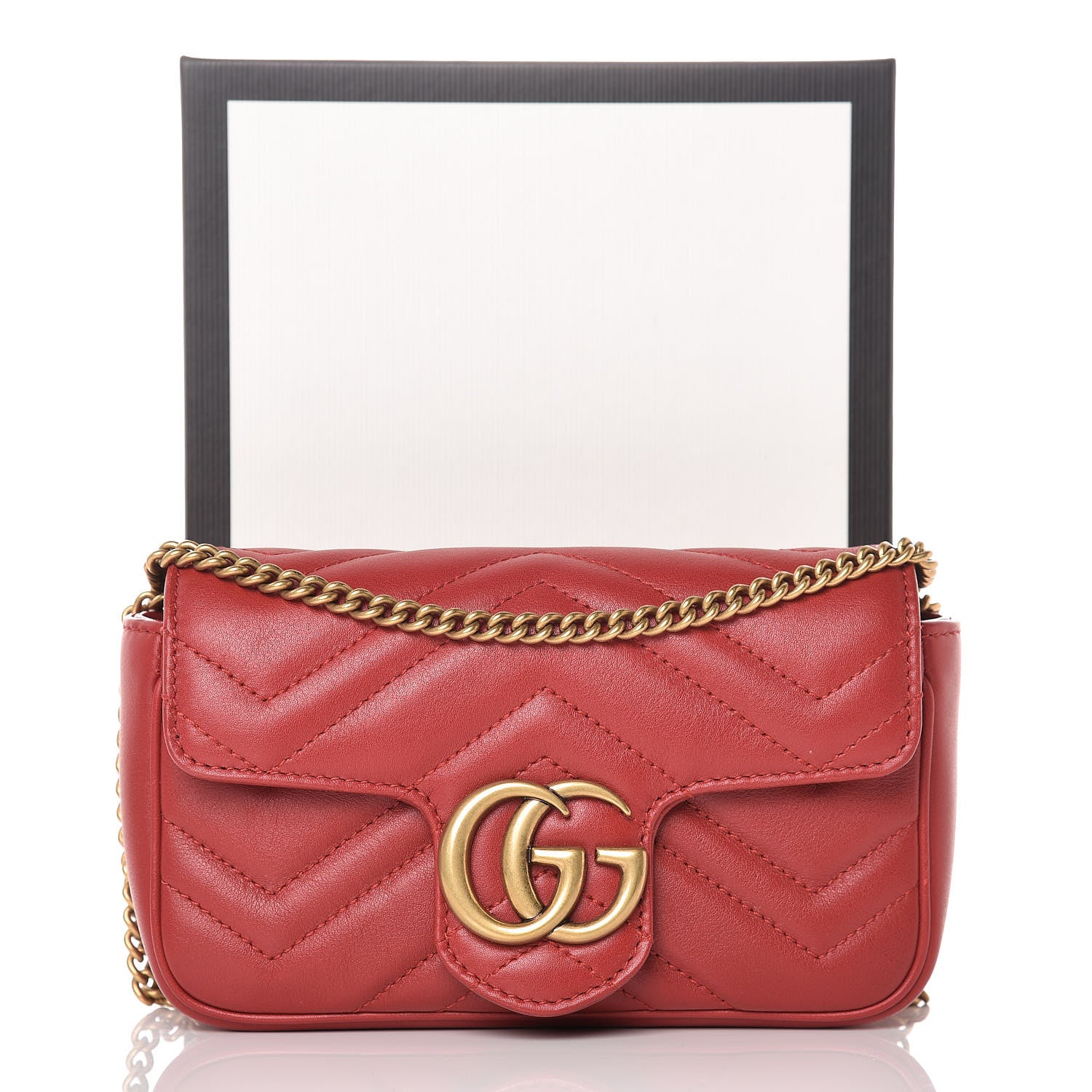 Gucci Calfskin Matelasse Super Mini GG Marmont Shoulder Bag Hibiscus Red 9 of 9