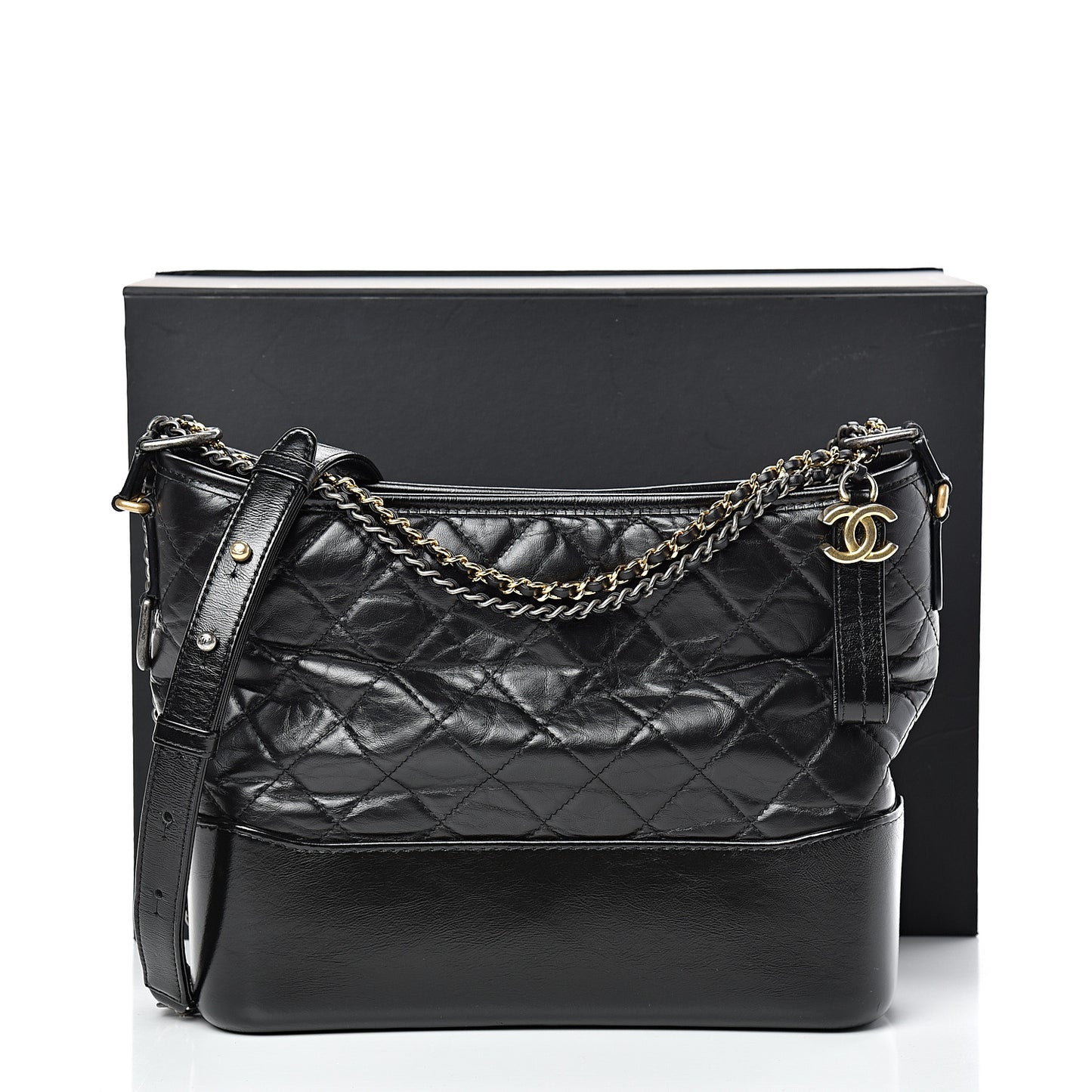 Aged Calfskin Quilted Medium Gabrielle Hobo Black
