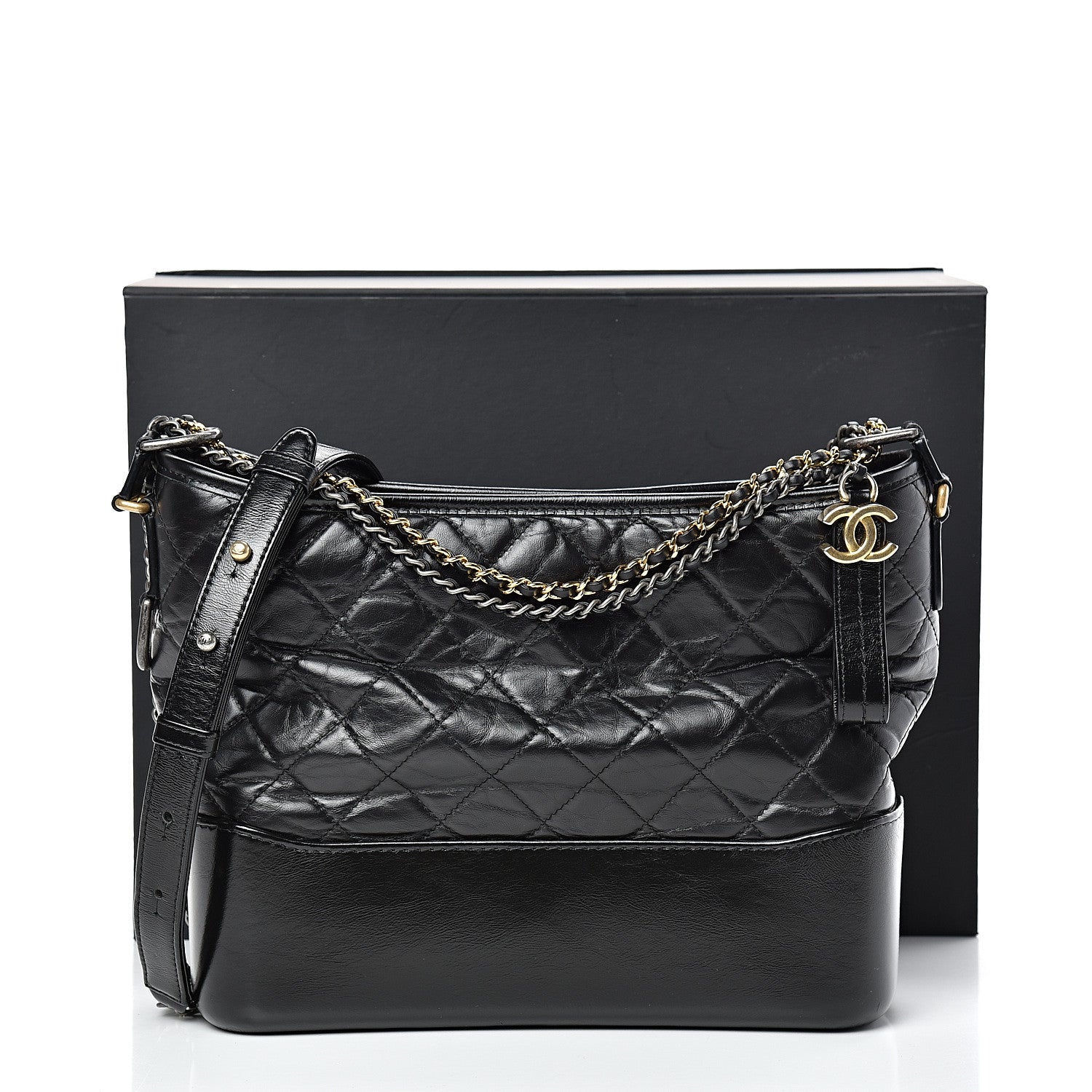 Chanel Aged Calfskin Quilted Medium Gabrielle Hobo Black 14 of 14