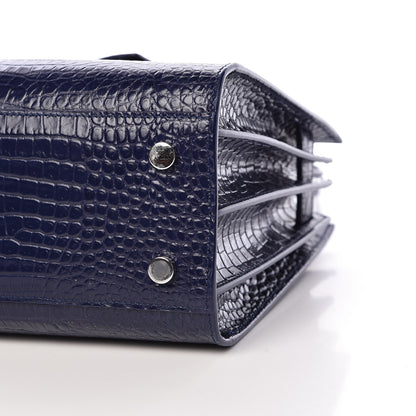 Saint Laurent Calfskin Crocodile Embossed Baby Sac De Jour Navy 6 of 10