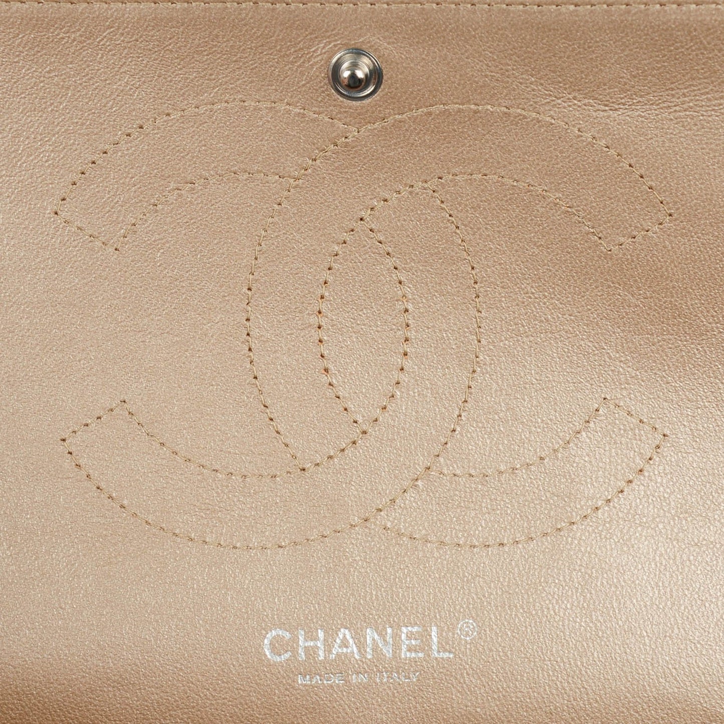 Metallic Lambskin Quilted Jumbo Double Flap Khaki