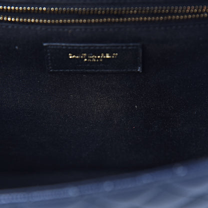 Saint Laurent Grain De Poudre Mixed Matelasse Large Triquilt Monogram Satchel Deep Marine 15 of 25
