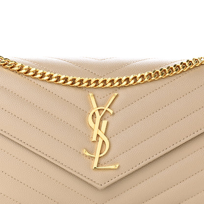 Saint Laurent Grain De Poudre Matelasse Chevron Monogram Chain Wallet Dark Beige 8 of 10