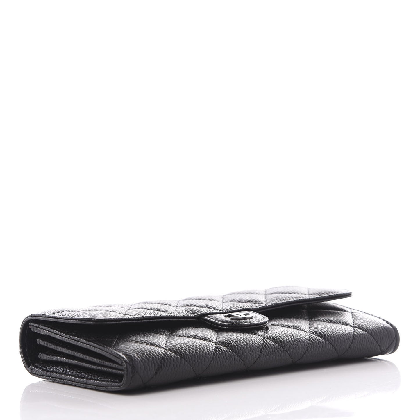 Caviar Quilted Large Flap Gusset Wallet Black