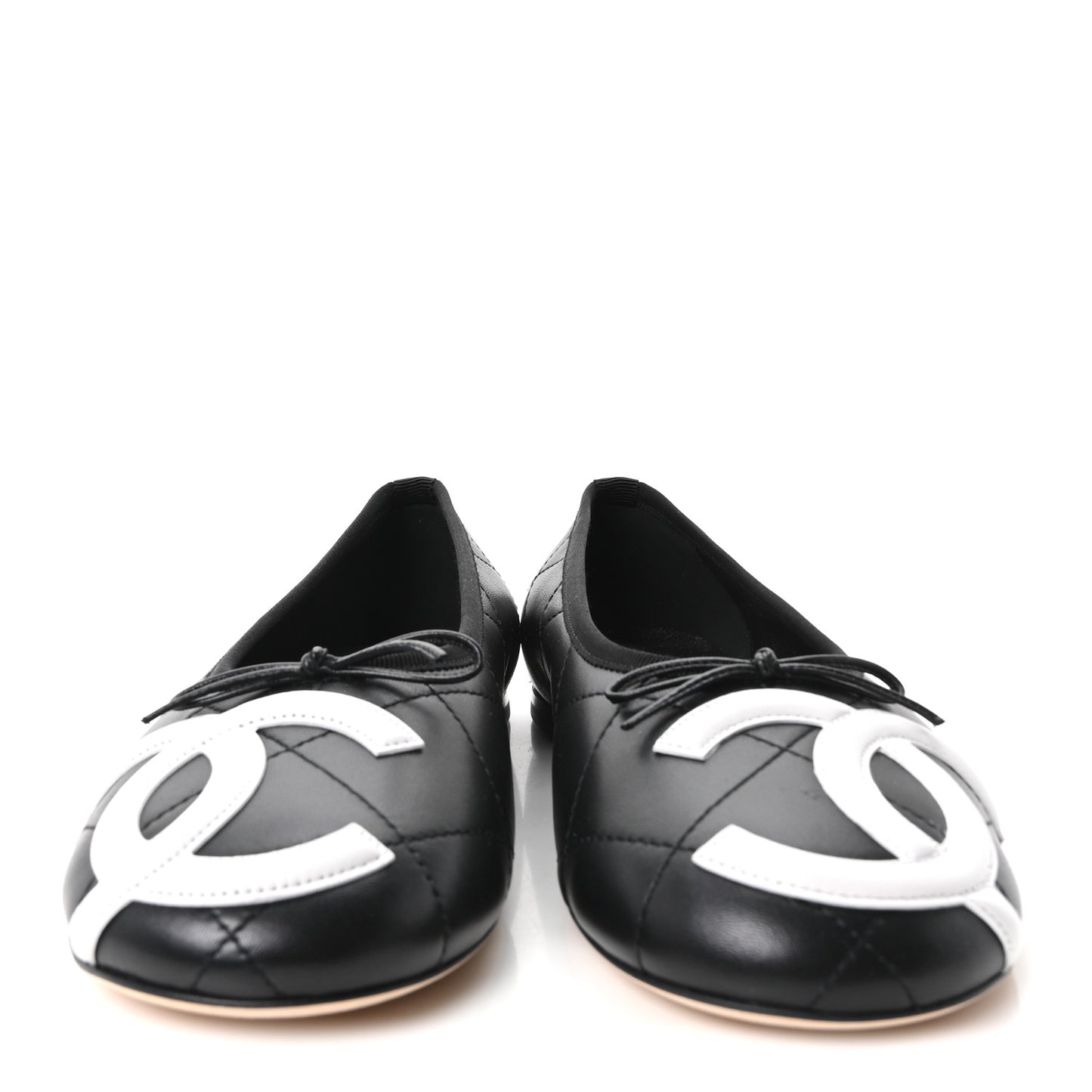 Lambskin Quilted CC Cambon Ballet Flats 39 Black White