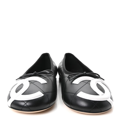 Chanel Lambskin Quilted CC Cambon Ballet Flats 39 Black White 3 of 10