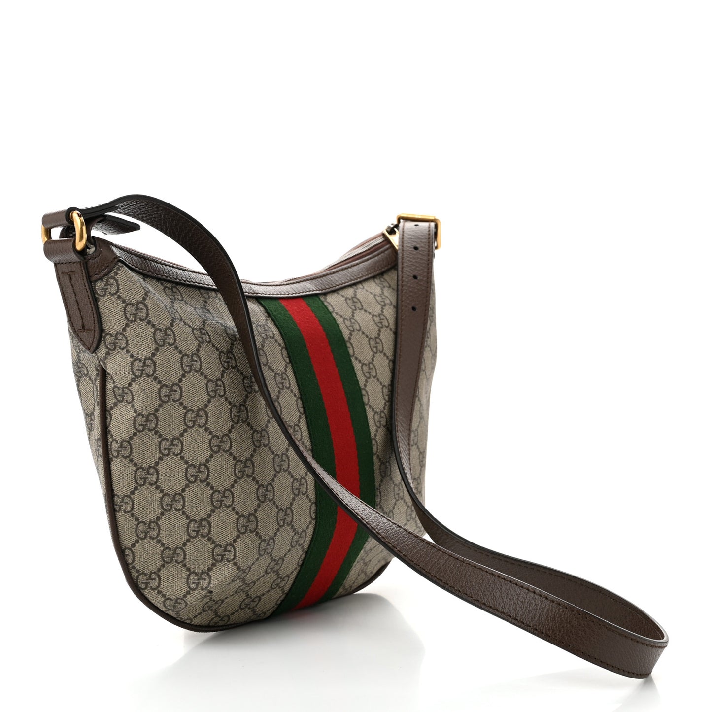 GG Supreme Monogram Web Small Ophidia Half Moon Hobo Brown