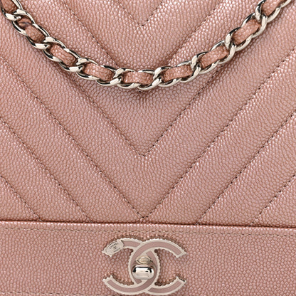 Chanel Metallic Caviar Chevron Quilted Vintage Mademoiselle Wallet On Chain WOC Pink 9 of 13