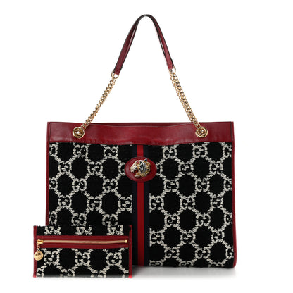 Gucci Tweed GG Monogram Large Rajah Chain Tote Romantic Cherry Black White 2 of 11
