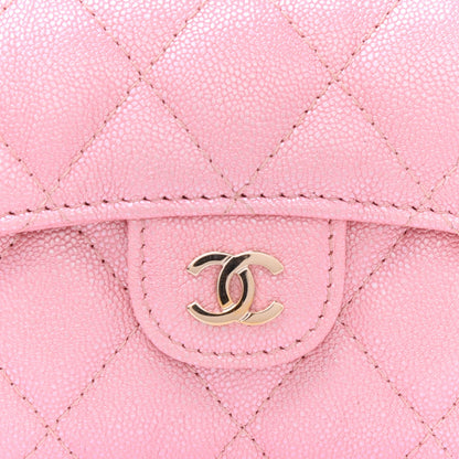 Chanel Iridescent Caviar Flap Quilted Card Holder Wallet Pink 9 of 10