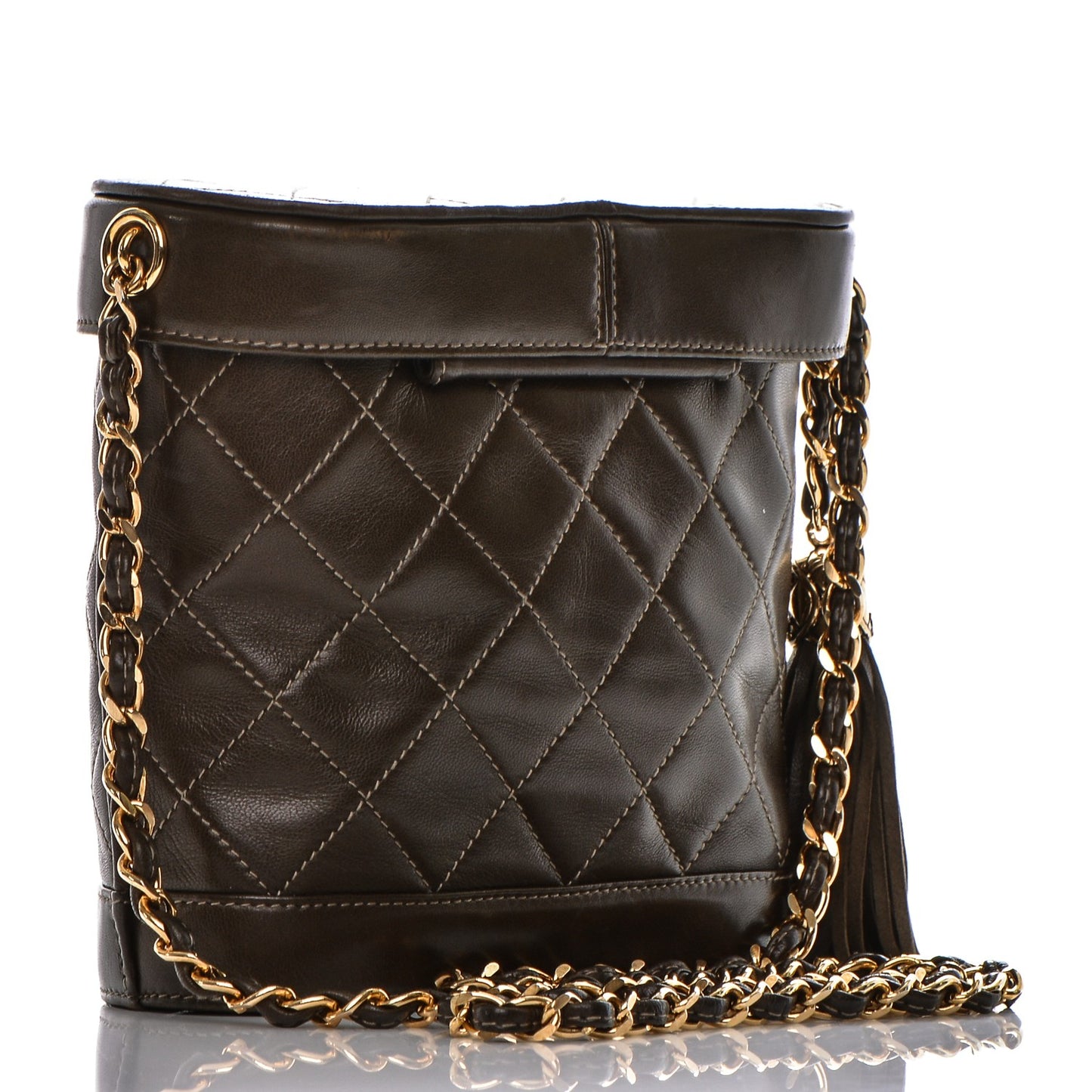 Lambskin Quilted Tassel Shoulder Bag Dark Brown