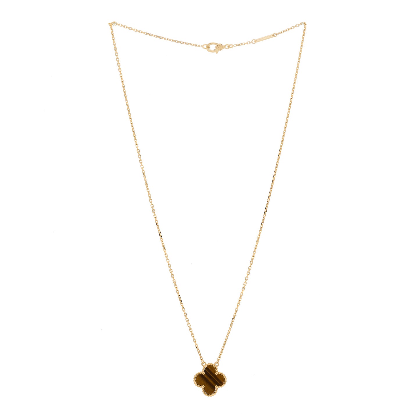 18K Yellow Gold Tiger Eye Vintage Alhambra Pendant Necklace