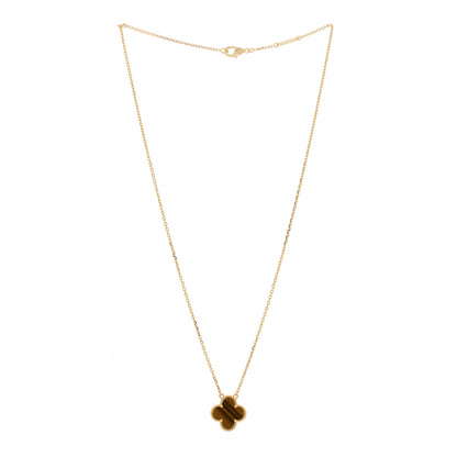 Van Cleef & Arpels 18K Yellow Gold Tiger Eye Vintage Alhambra Pendant Necklace 3 of 6