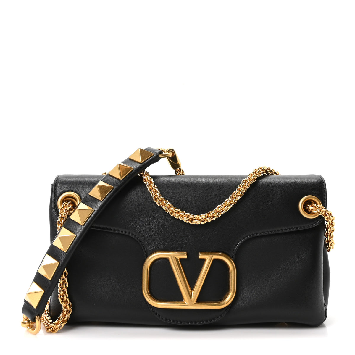 Valentino Garavani Nappa Stud Sign Shoulder Bag Black 1 of 9