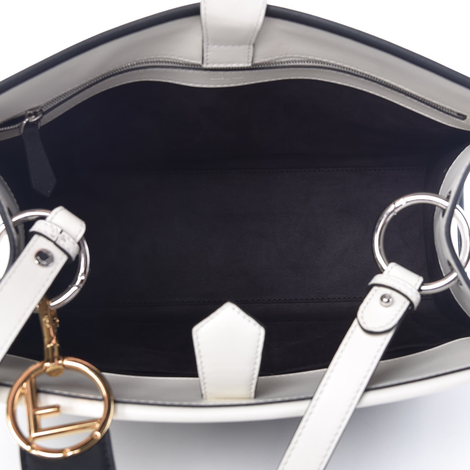Fendi Vitello Century Velvet F is Fendi FF Embroidered Regular Runaway Satchel White Black 5 of 9