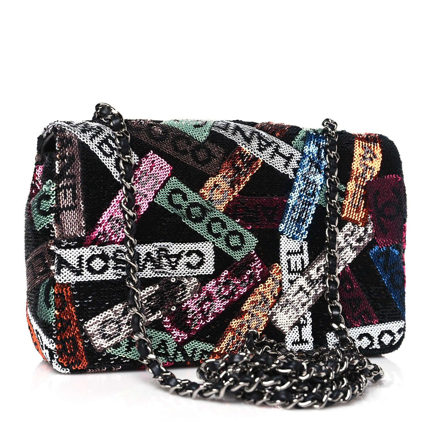 Chanel Sequin Logo Small Flap Ruthenium Multicolor 3 of 10