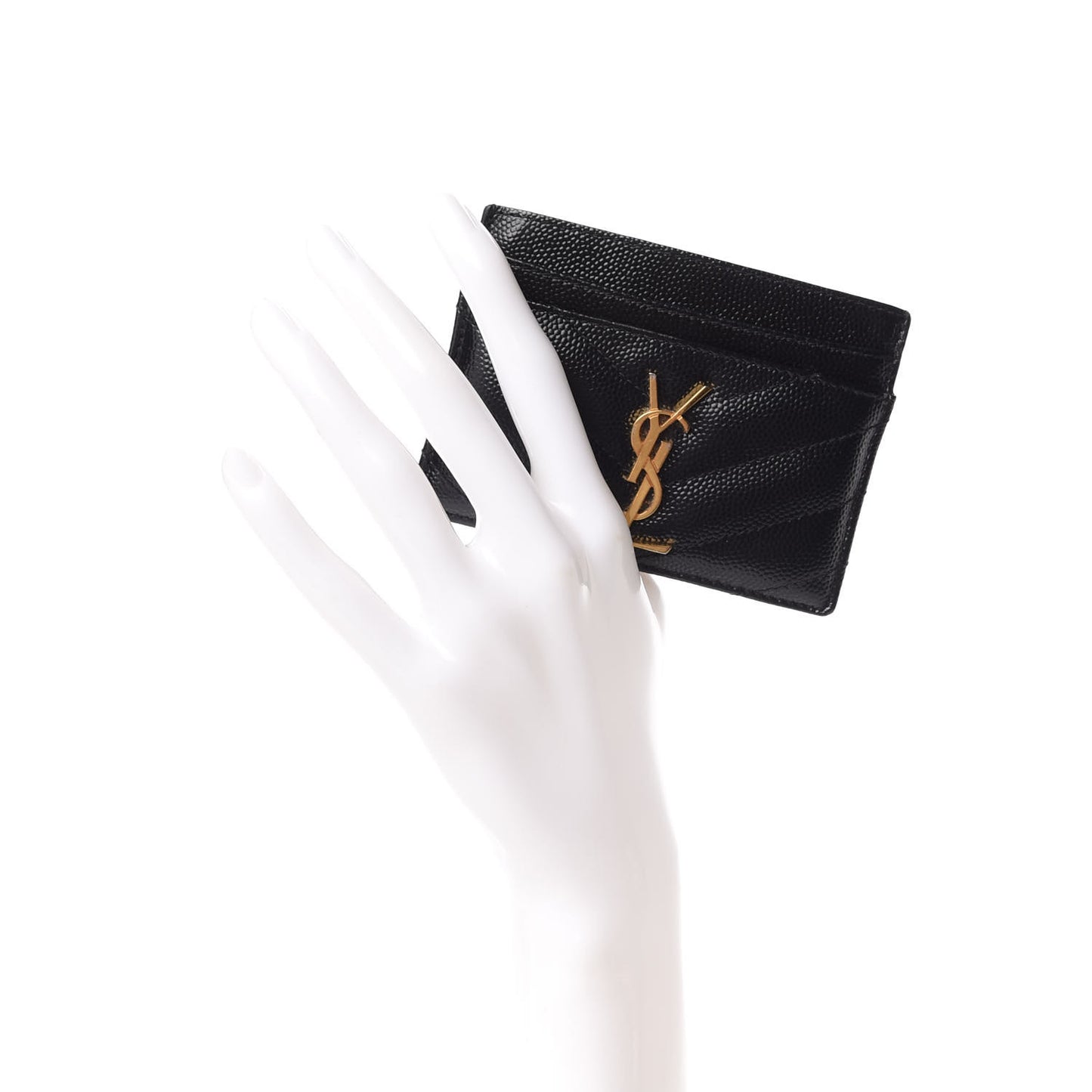 Grain De Poudre Matelasse Chevron Monogram Credit Card Case Black