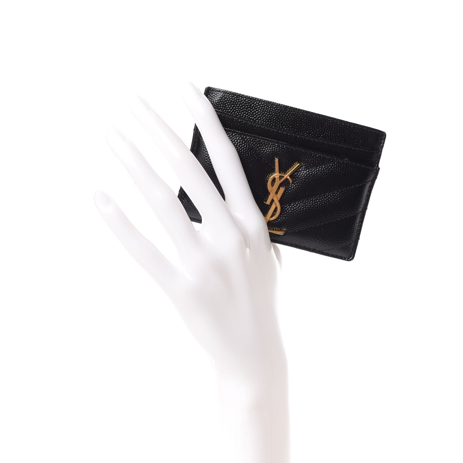 Saint Laurent Grain De Poudre Matelasse Chevron Monogram Credit Card Case Black 2 of 9