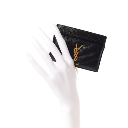 Saint Laurent Grain De Poudre Matelasse Chevron Monogram Credit Card Case Black 2 of 9