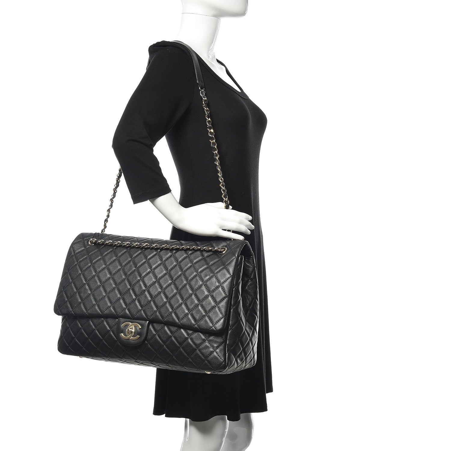 Chanel Metallized Calfskin Quilted XXL Travel Flap Bag Black 2 of 11