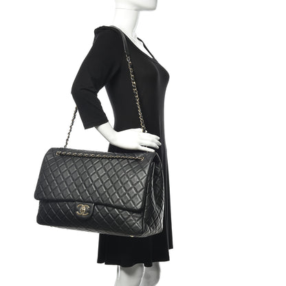 Chanel Metallized Calfskin Quilted XXL Travel Flap Bag Black 2 of 11