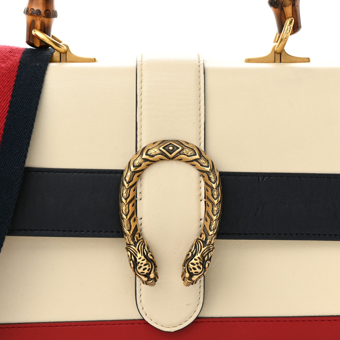 Calfskin Bamboo Web Medium Dionysus Top Handle Bag White Blue Hibiscus Red