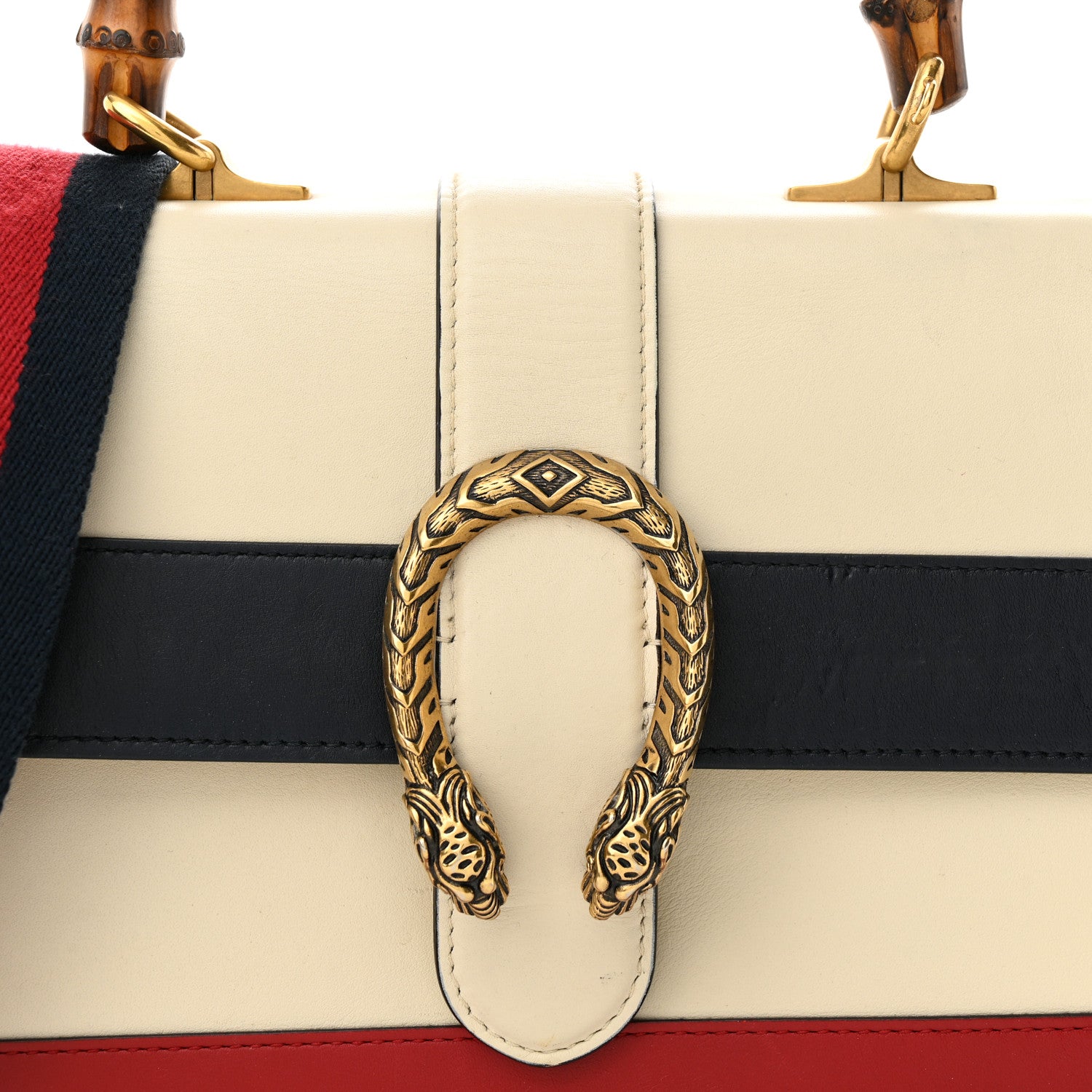 Gucci Calfskin Bamboo Web Medium Dionysus Top Handle Bag White Blue Hibiscus Red 8 of 17