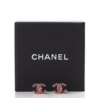 Chanel Crystal CC Earrings Gold Pink 5 of 5