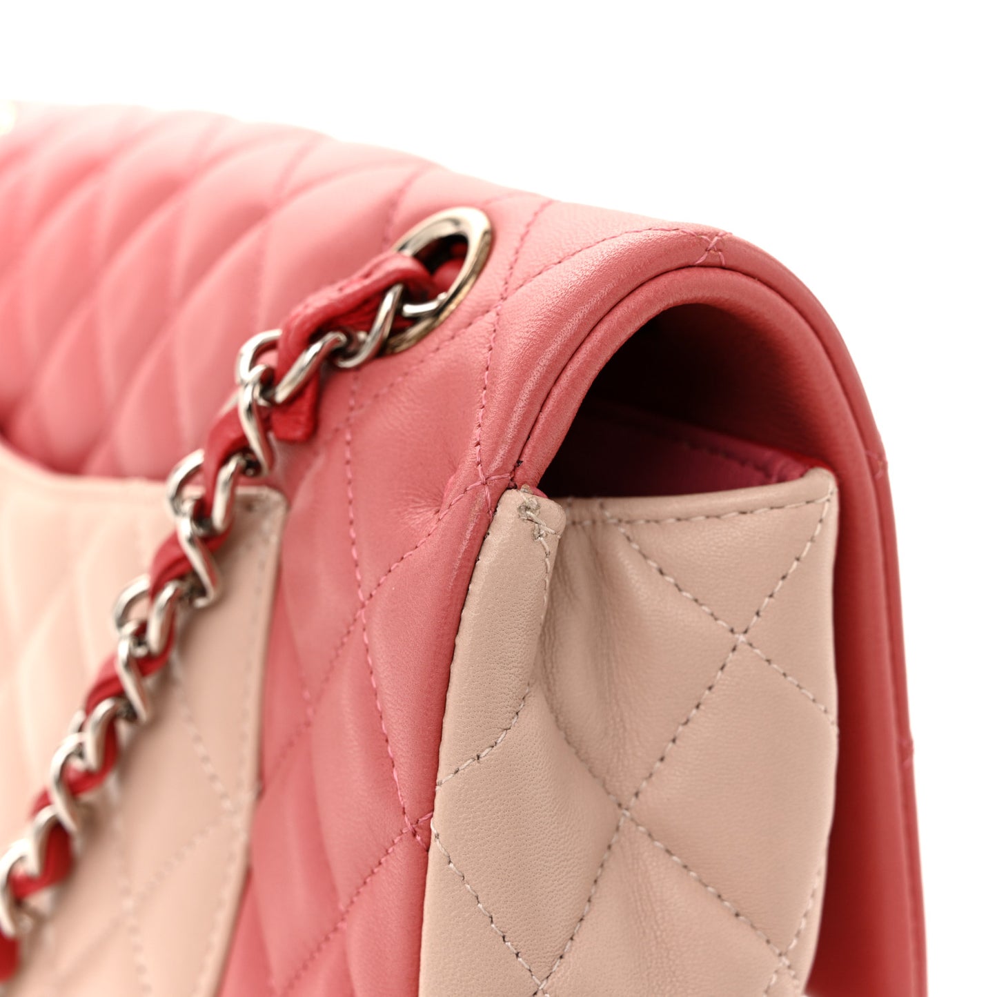 Lambskin Quilted Tri-Color Medium Valentine Charms Single Flap Pink