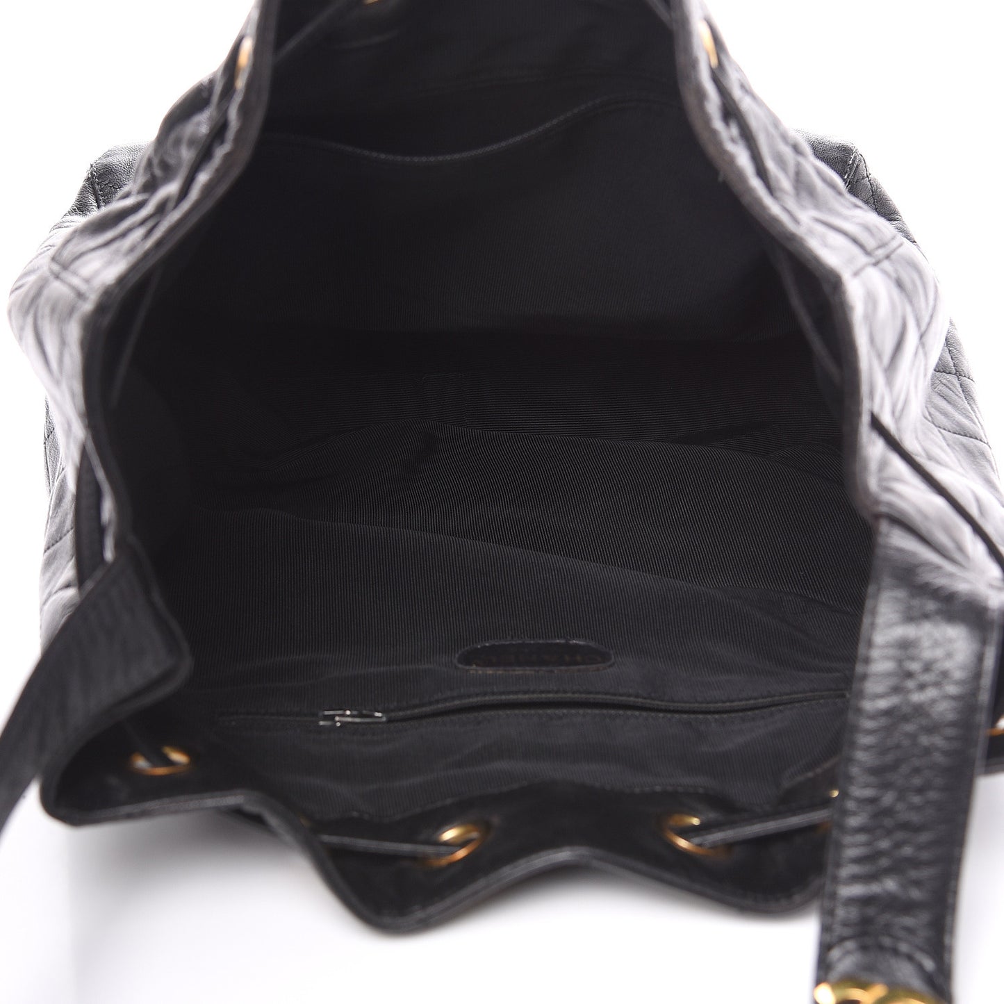 Lambskin Quilted Drawstring Bucket Bag Black