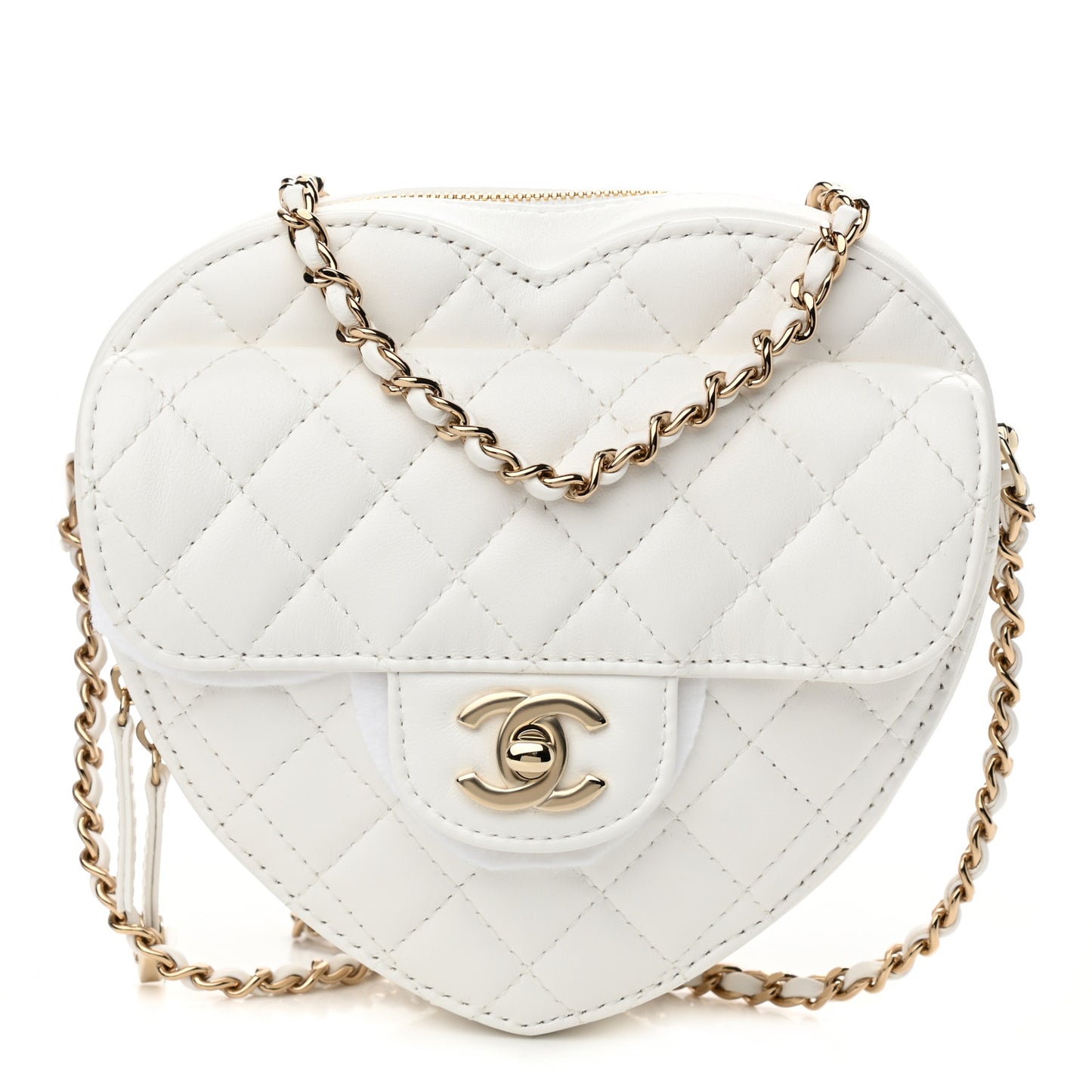 Lambskin Quilted CC In Love Heart Bag White