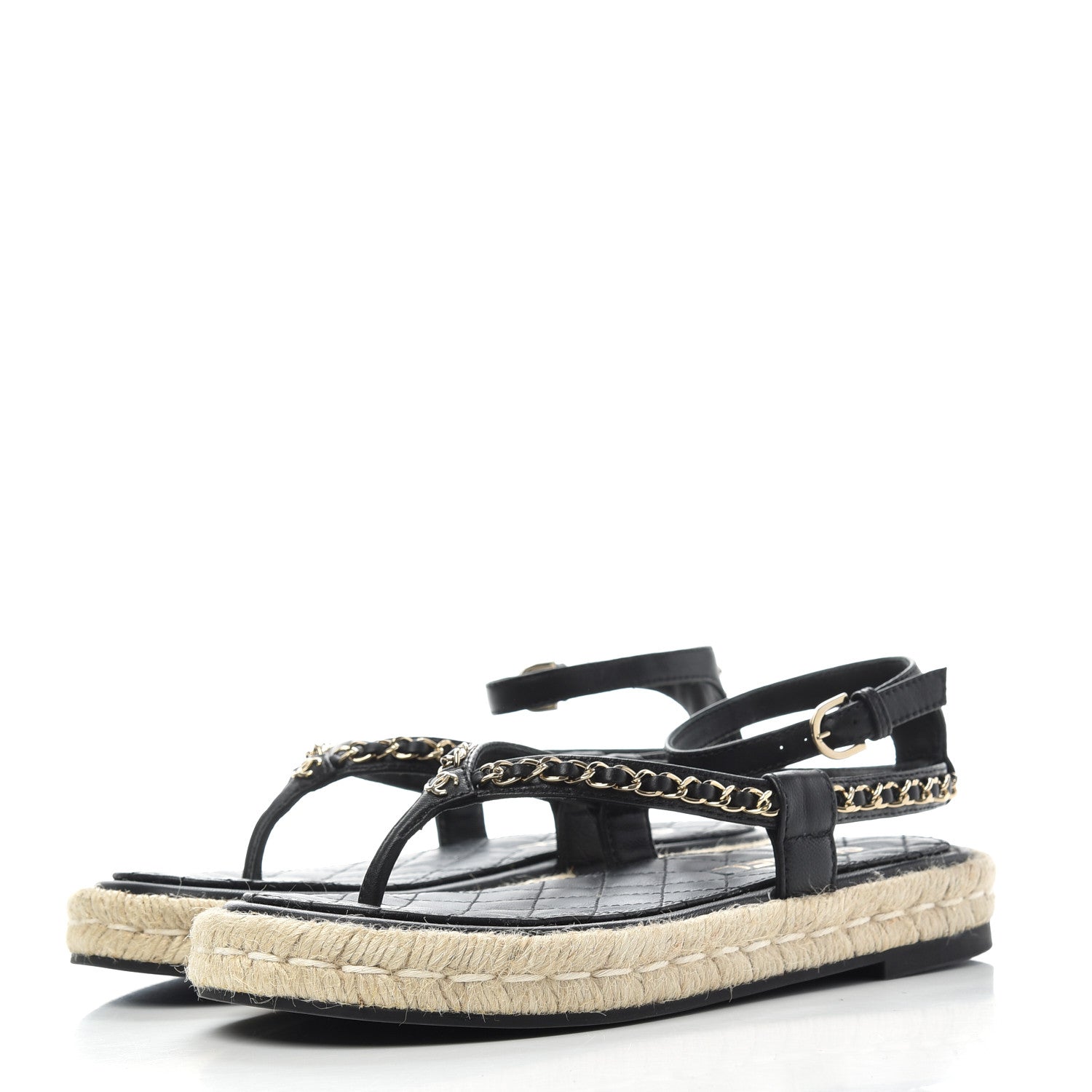 Chanel Lambskin Chain CC Thong Espadrille Sandals 38 Black 3 of 11