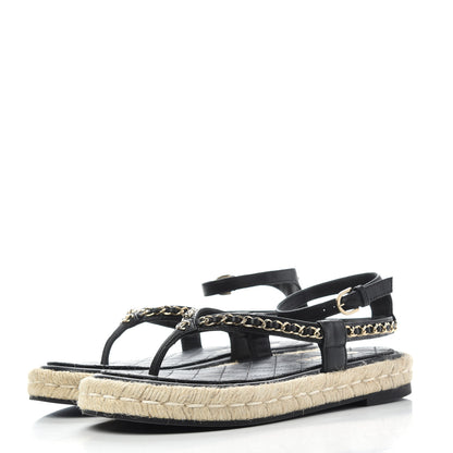 Chanel Lambskin Chain CC Thong Espadrille Sandals 38 Black 3 of 11
