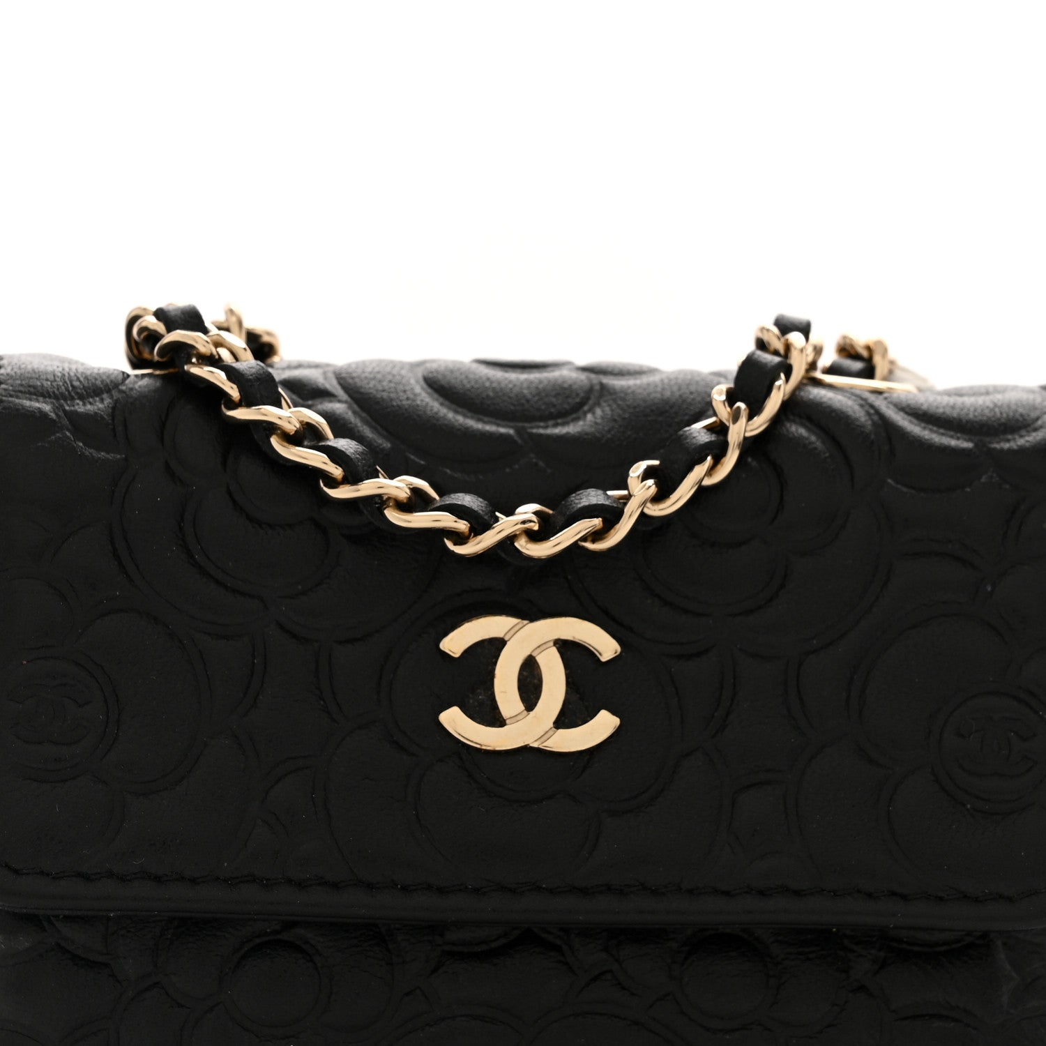 Chanel Lambskin Camellia Embossed Chain Belt Bag Black 9 of 12