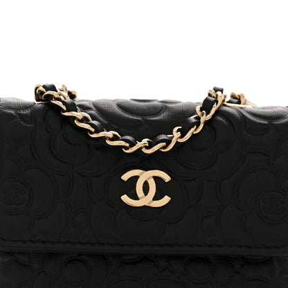 Chanel Lambskin Camellia Embossed Chain Belt Bag Black 9 of 12