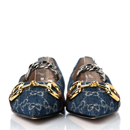 Gucci New Denim GG Monogram Deva Horsebit Chain Embellished Flats 38 Blue Tea 2 of 8